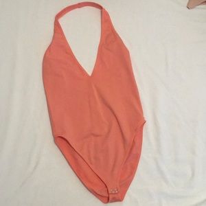 Coral/pink halter bodysuit